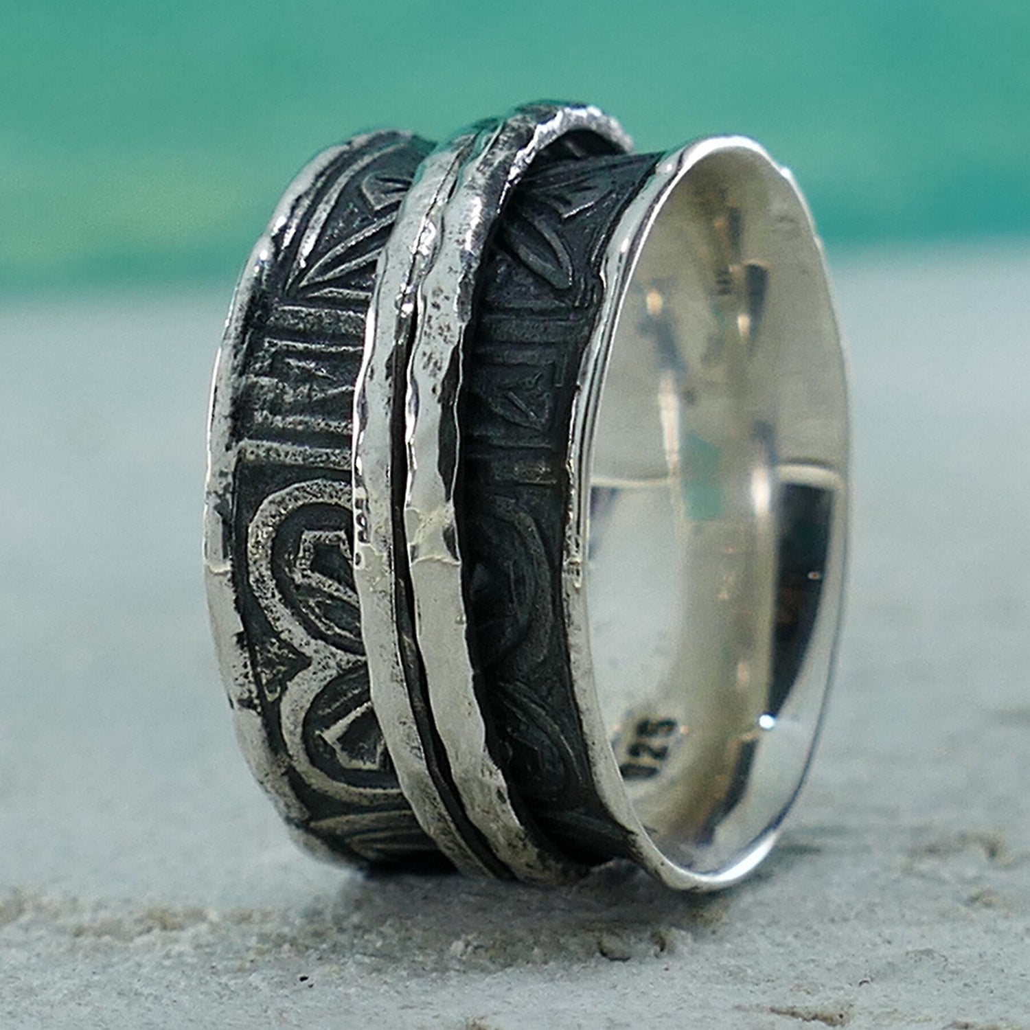 SPIRA Handmade Oxidized 925 Sterling Silver Spinner Ring Fidget ring