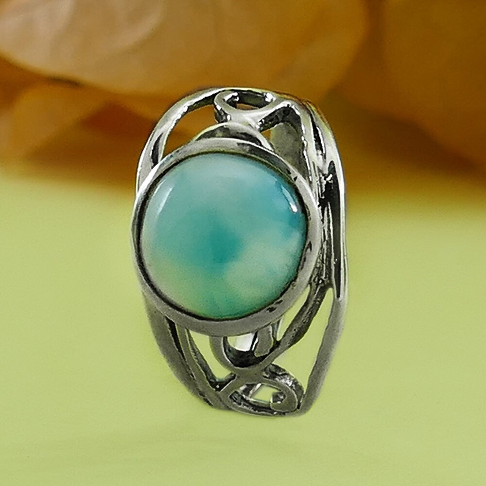 Larimar Silver Ring 5.1Carat Natural Blue Larimar Gemstone 925 Sterling Silver Solitaire Ring Setting Gemstone ring Gypsy ring,Bohemian ring