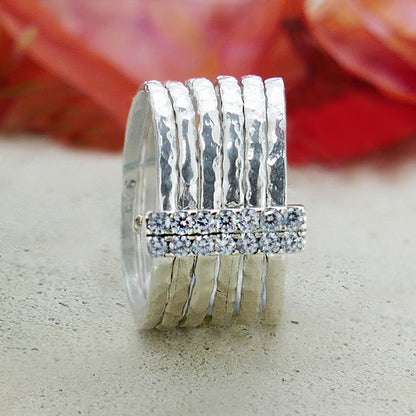 Unique Stackable Ring Cubic Zirconia Stone 925 Sterling Silver, Gypsy ring, Bohemian silver ring