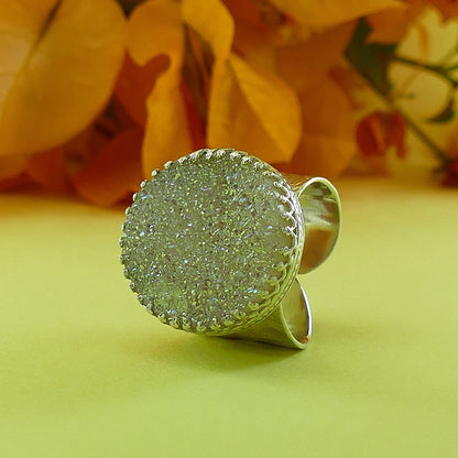 Large Druzy Stone 925 Sterling Silver Statement Ring Adjustable Ring