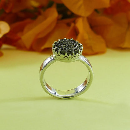 4 Carat Gray Agate Druzy Stone Natural crystal quartz solid 925 Sterling Silver Unique Handmade Solitaire Ring, Bohemian ring, Gemstone ring