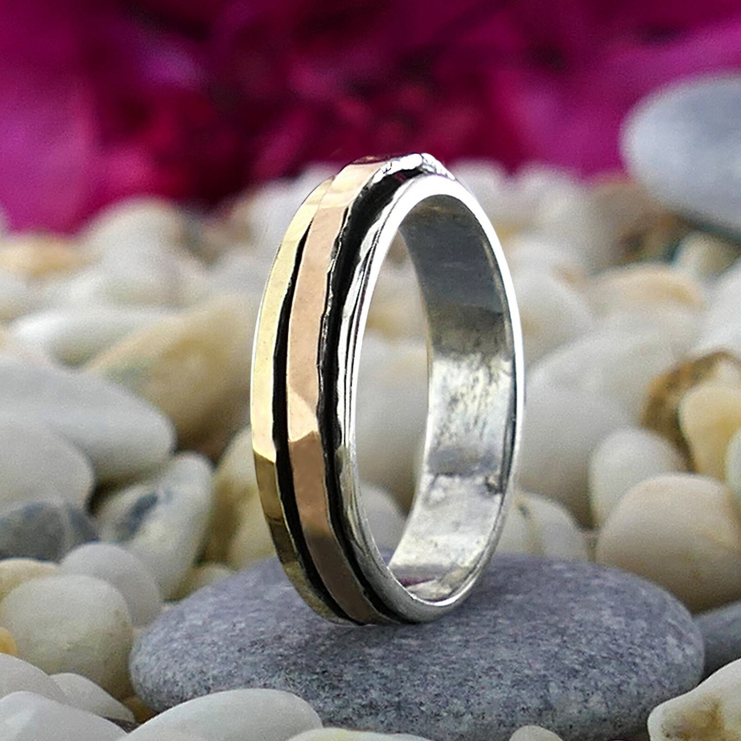 Timeless Whirlwind: Mixed Metal Silver and Gold Spinner Band