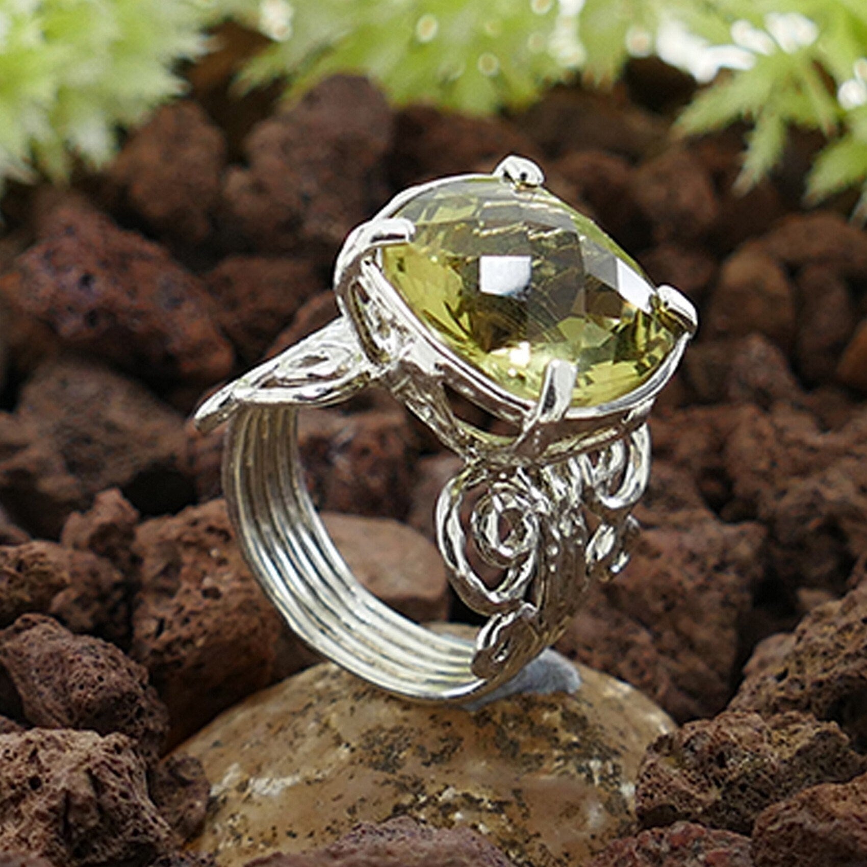 Lemon Quartz Silver Ring 9.8 Carat Natural Yellow Lemon Quartz Gemstone 925 Sterling Silver Handmade Solitaire Ring Setting, Gemstone ring