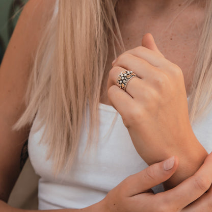 0.75 Carat Natural White Pearl Gemstone Two Tone Solid 9k Yellow Gold and 925 Sterling Silver Statement Ring Gemstone ring Mixed metal ring