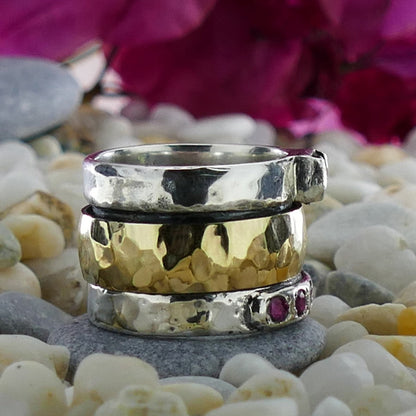 Zen Elegance: Handcrafted Tourmaline in Silver and Gold Spinner Ring