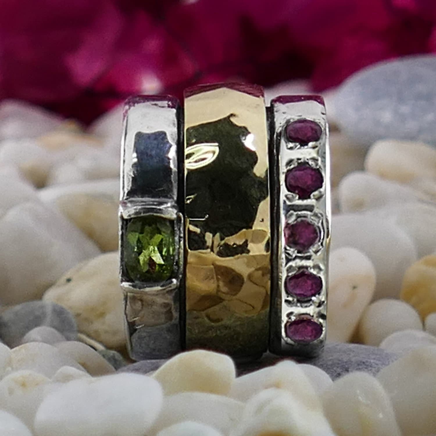 Zen Elegance: Handcrafted Tourmaline in Silver and Gold Spinner Ring