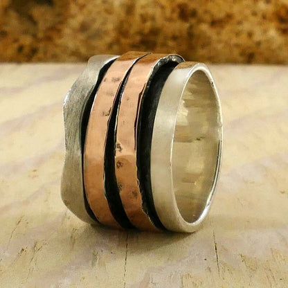 SPIRA Handcrafted Spinner Ring Contemporary Design Two Tone Solid 9k Rose Gold And 925 Sterling Silver, Gypsy ring, Bohemian ring, Boho ring