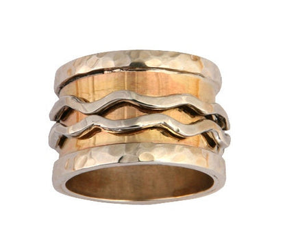 Handcrafted Two Tone Spinner Ring Solid 9 karat Yellow Gold and 925 Sterling Silver Worry ring