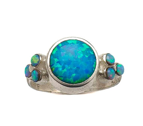 2.5 Carat Blue Opal Stones 925 Sterling Silver Solitaire with Accents Ring Set Setting Gemstone ring, Gypsy ring, Bohemian ring, Hippie ring