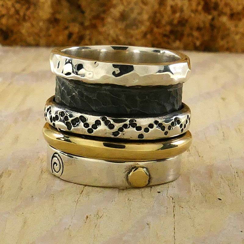 Contemporary Spin: Wide Two-Tone Statement Ring