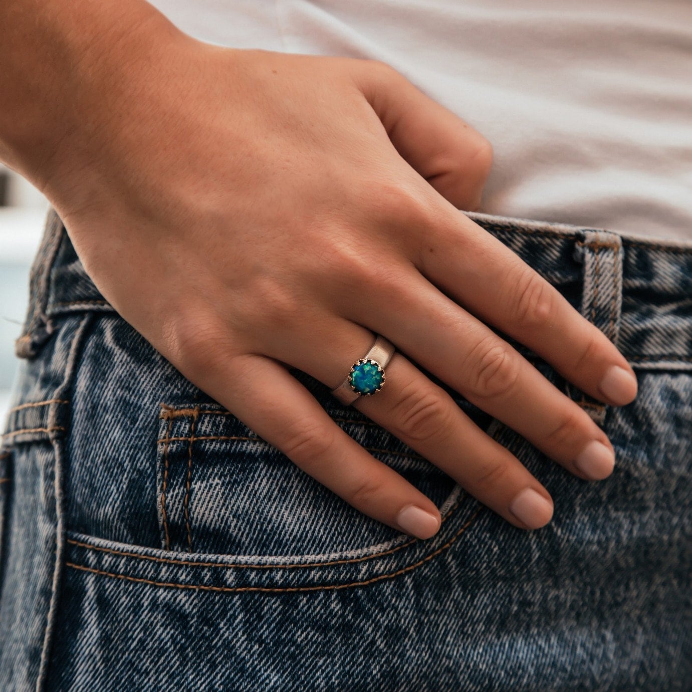 Opal Sparkle: Unique Two-Tone Statement Ring