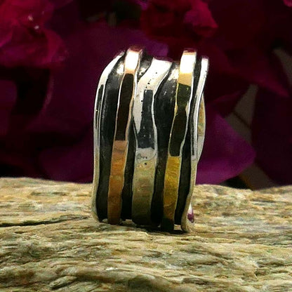 SPIRA Handcrafted Two Tone Spinner Ring Solid 9 karat Yellow and Rose Gold And 925 Sterling Silver