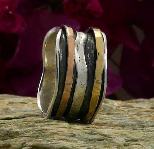 SPIRA Handcrafted Two Tone Spinner Ring Solid 9 karat Yellow and Rose Gold And 925 Sterling Silver