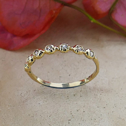 Unique Engagement ring 14 karat Yellow Gold Handmade Stackable Ring White Cubic Zirconia Minimalist Ring