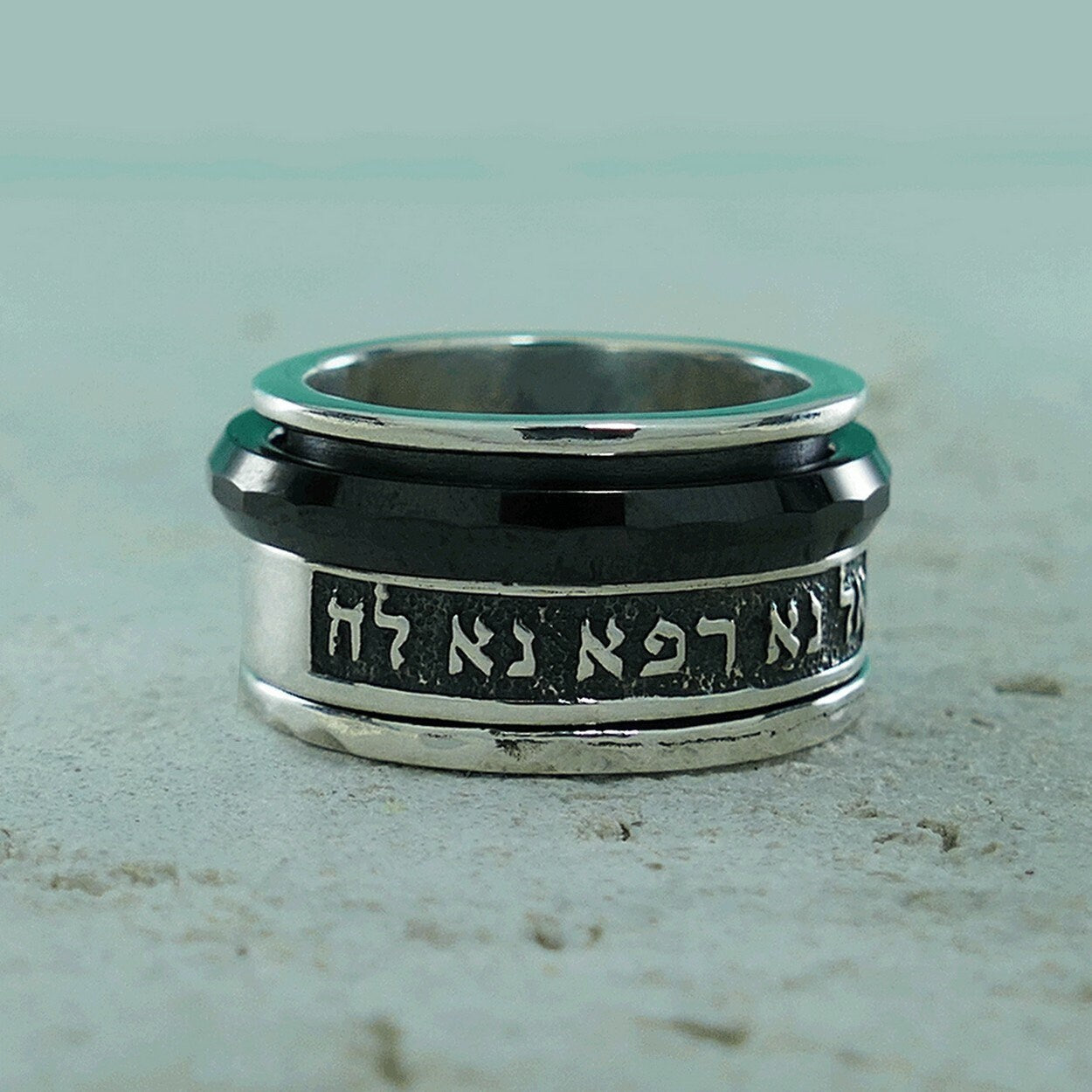 SPIRA Handcrafted Black Ceramic 925 Sterling Silver Spinner Ring Set Setting, Jewish ring, Bohemian ring, Hippie ring, Boho ring, Gypsy ring