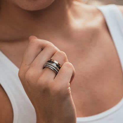 Mix Metal Jewish Spinner Ring Two Tone Solid 9k Yellow Gold and 925 Sterling Silver