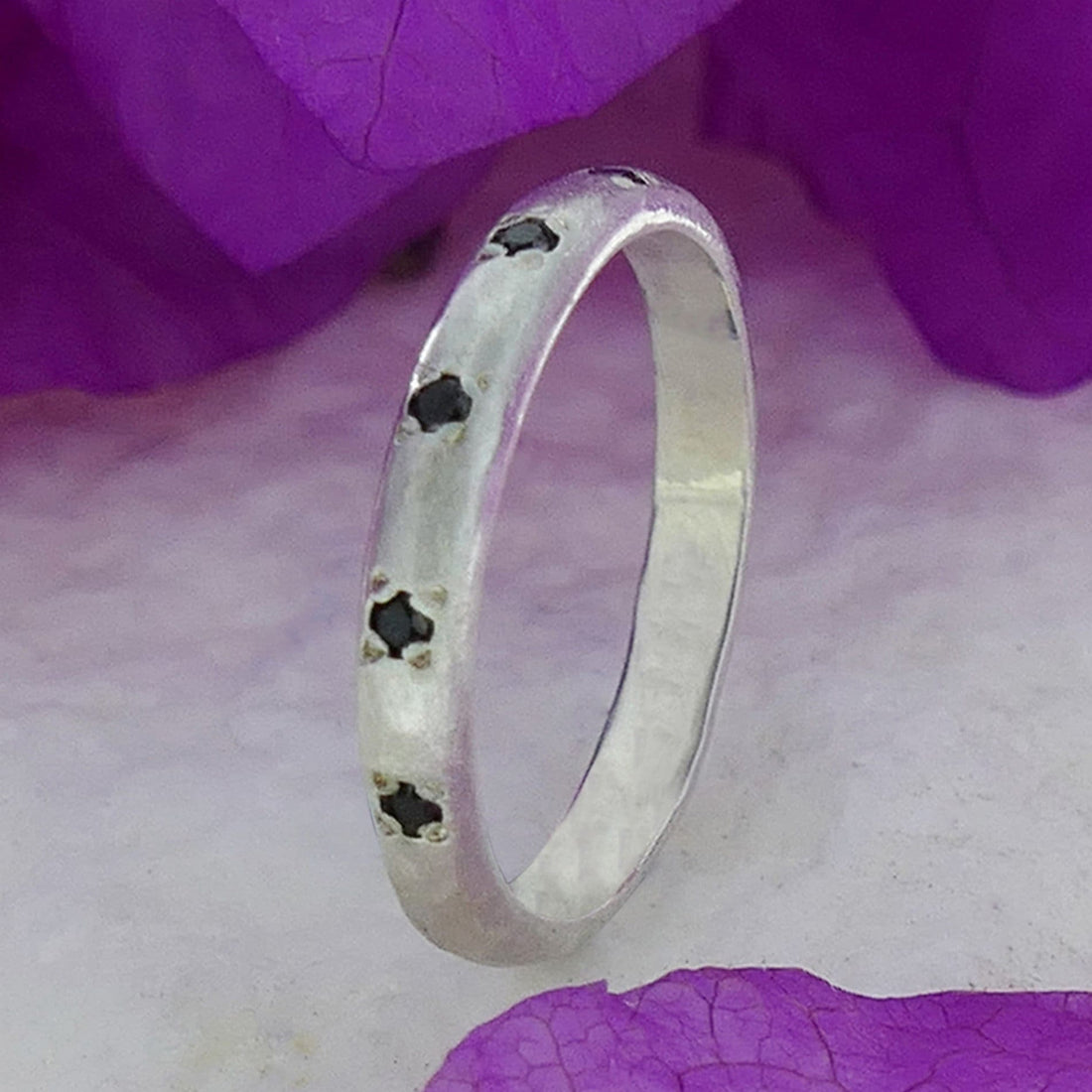 Handmade Black Diamonds Stackable Ring 925 Sterling Silver