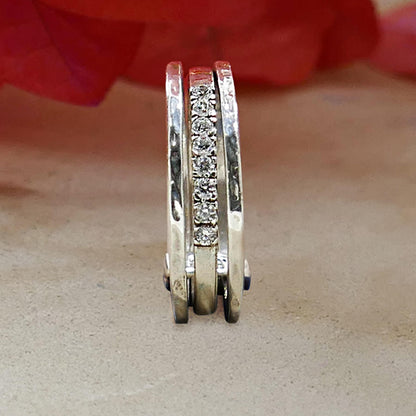 Unique 925 Sterling Silver Stackable Ring 0.64 Carat White Cubic Zirconia Stone Set Setting, Gypsy ring, Bohemian ring,Hippie ring,boho ring