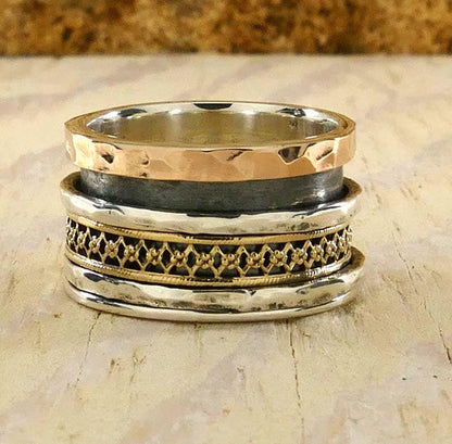 Whirling Elegance: Retro Style Two-Tone Spinner Ring, Fidget ring