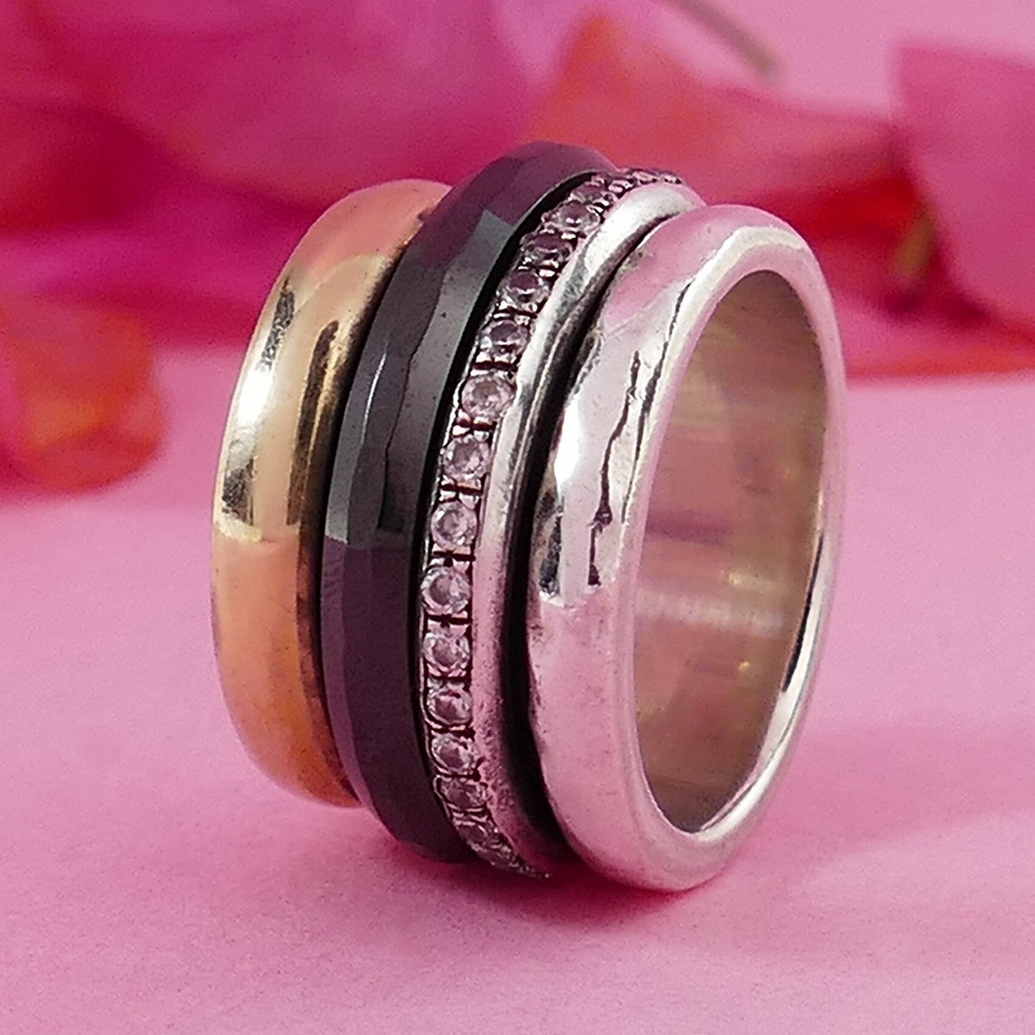 Modern Elegance: Wide Two-Tone Black Ceramic Meditation Ring