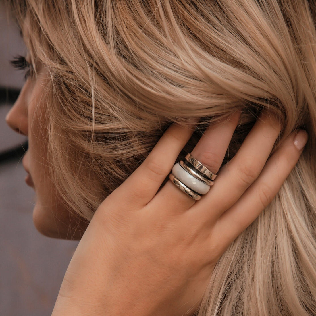 SPIRA Handcrafted Two Tone Solid 9k Yellow Gold & 925 Sterling Silver Ceramic Spinner Ring, Gypsy ring, Bohemian ring, Unique Hippie ring