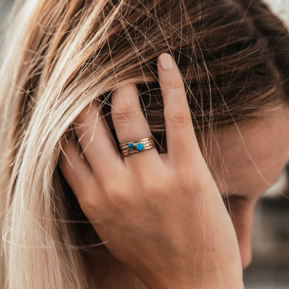 Unique Blue Opal Stones Statment Ring Two Tone Solid 9 karat Yellow and Rose Gold 925 Sterling Silver