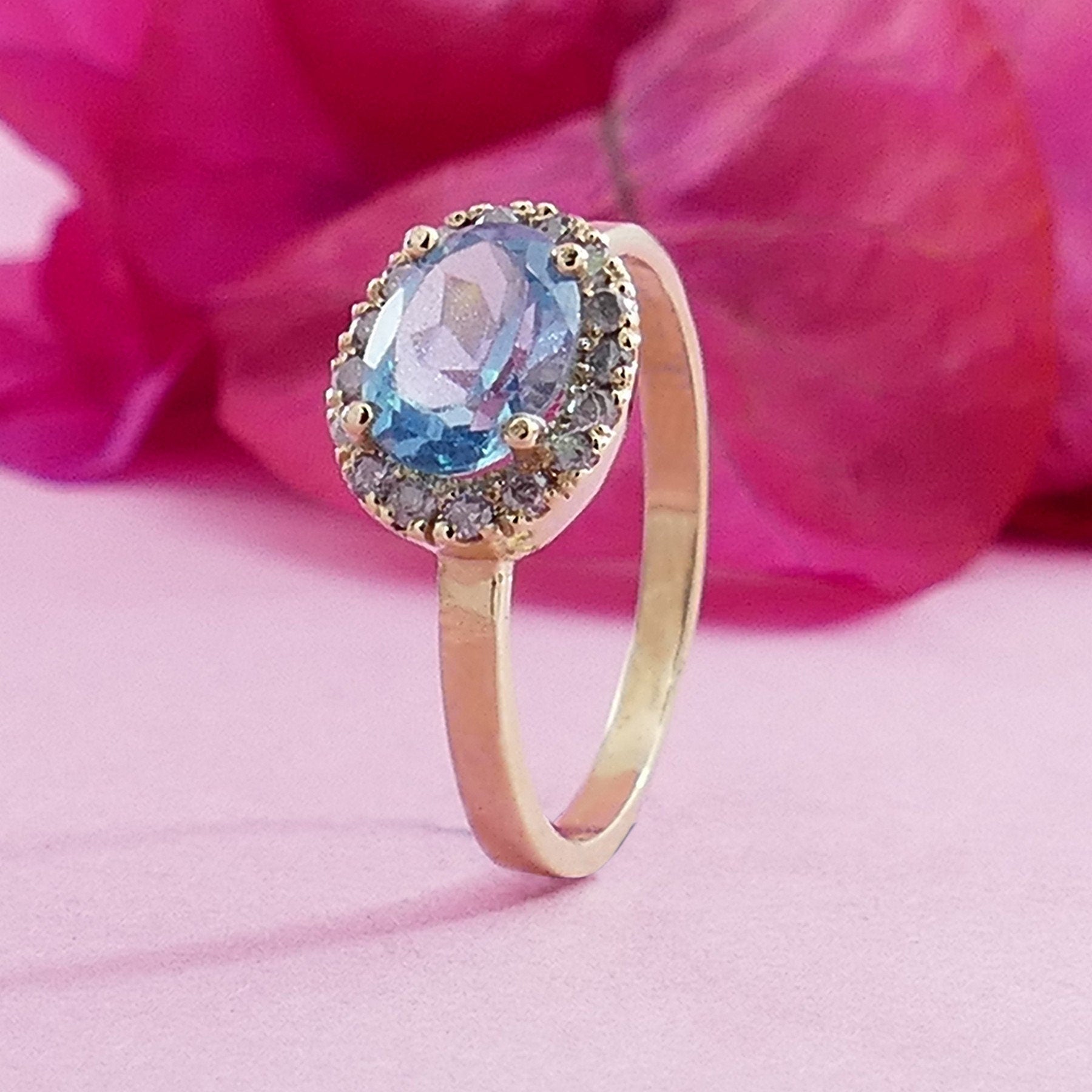 Blue Apatite Diamonds Engagement ring 14 karat Gold