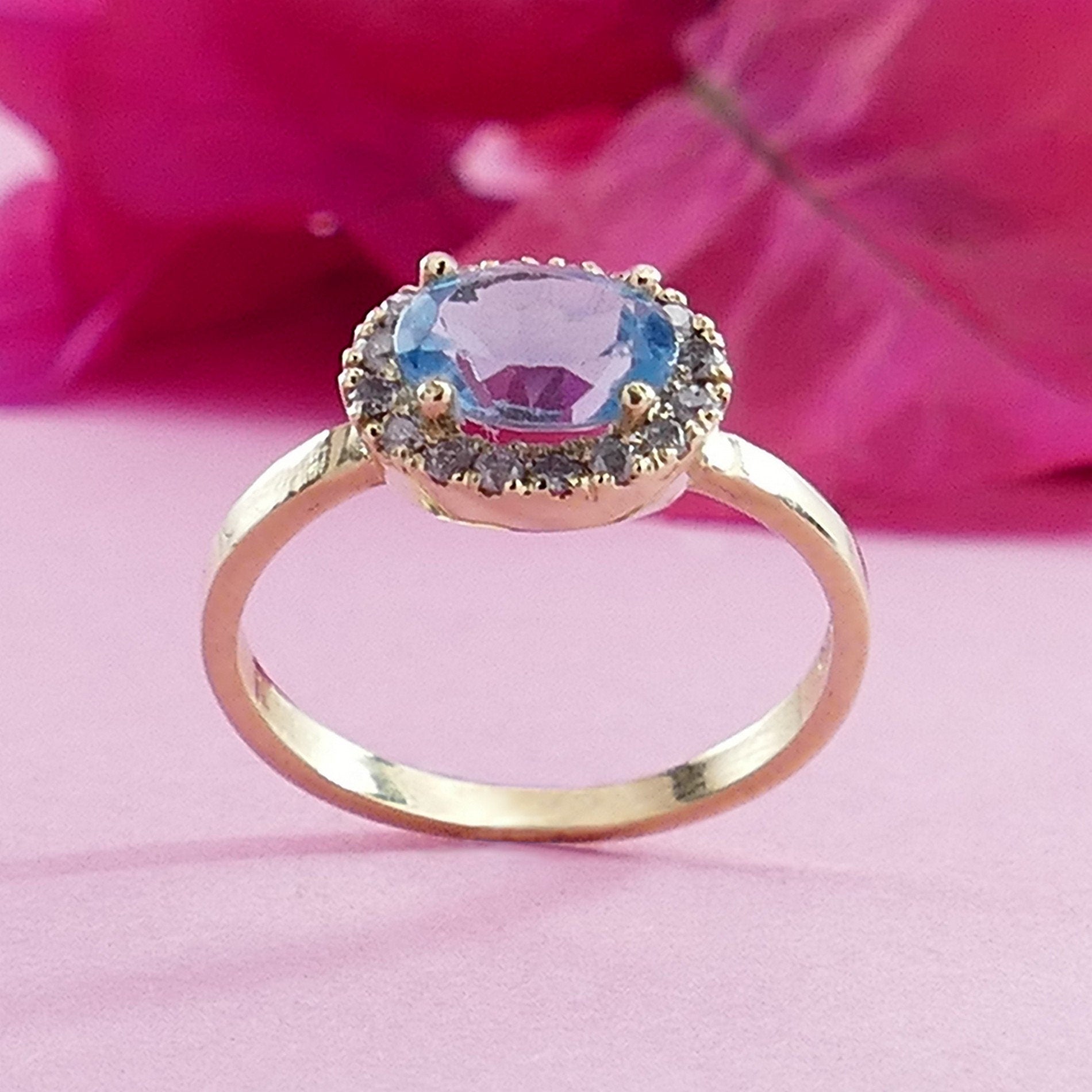 Blue Apatite Diamonds Engagement ring 14 karat Gold