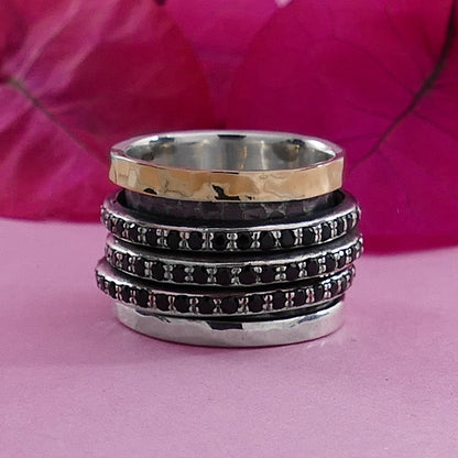 Harmony in Motion: Unique Two-Tone Spinner Ring set with Spinel gemstone