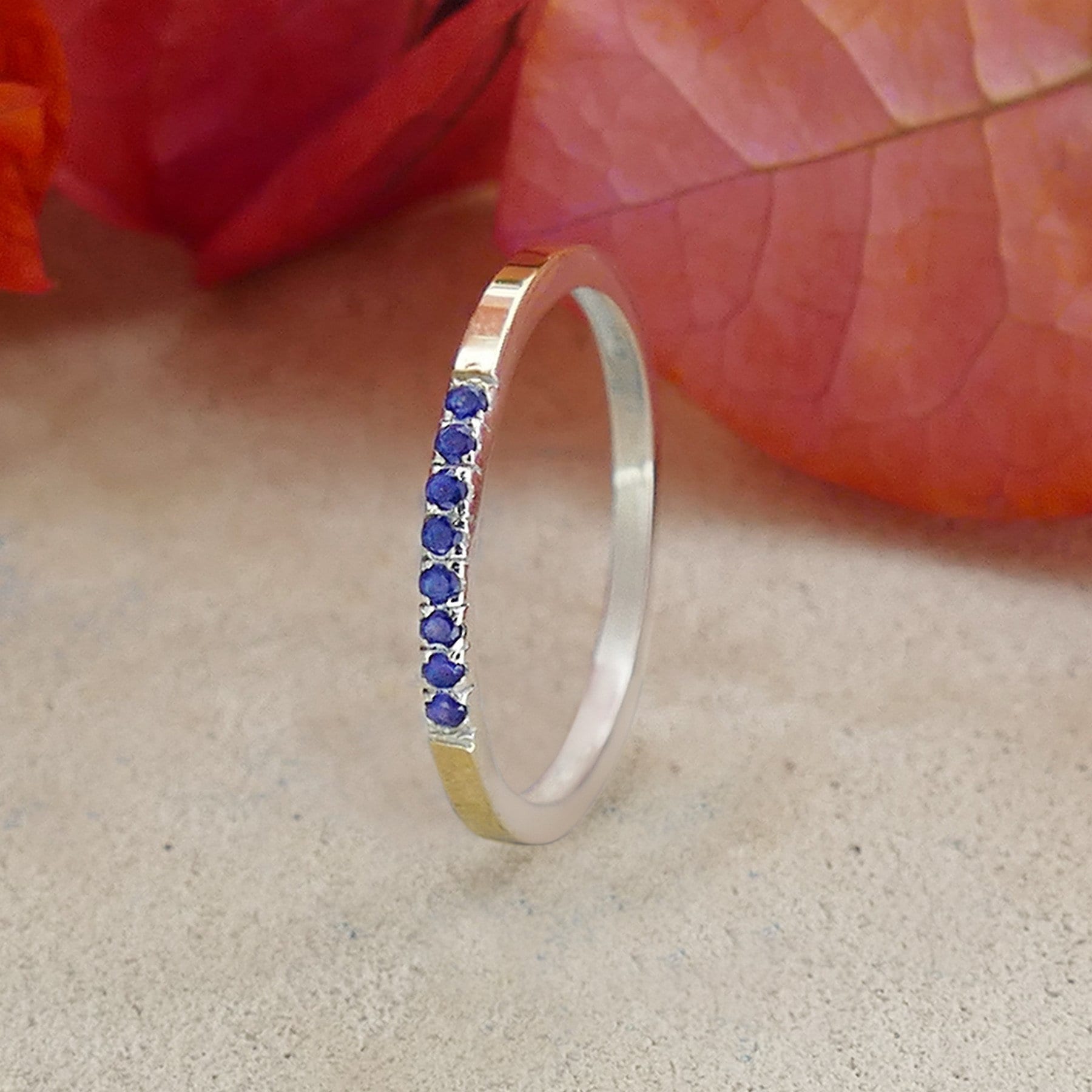 0.64 Carat Natural Blue Sapphire Gemstone Mixed metal ring Two Tone Solid 9k Yellow Gold&amp;925 Sterling Silver Stackable Ring Engagement ring