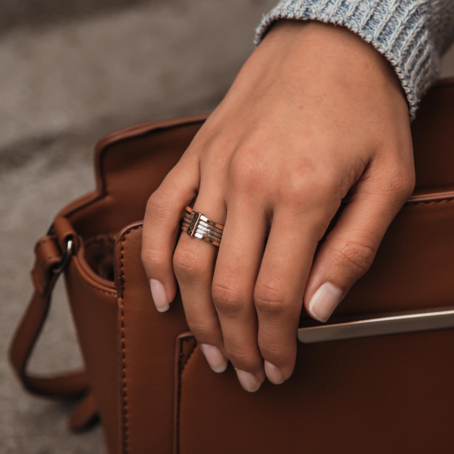 SPIRA Handcrafted Contemporary Design Two Tone Solid 9k Yellow &amp; Rose Gold And 925 Sterling Silver Stackable Ring, Gypsy ring, Bohemian ring