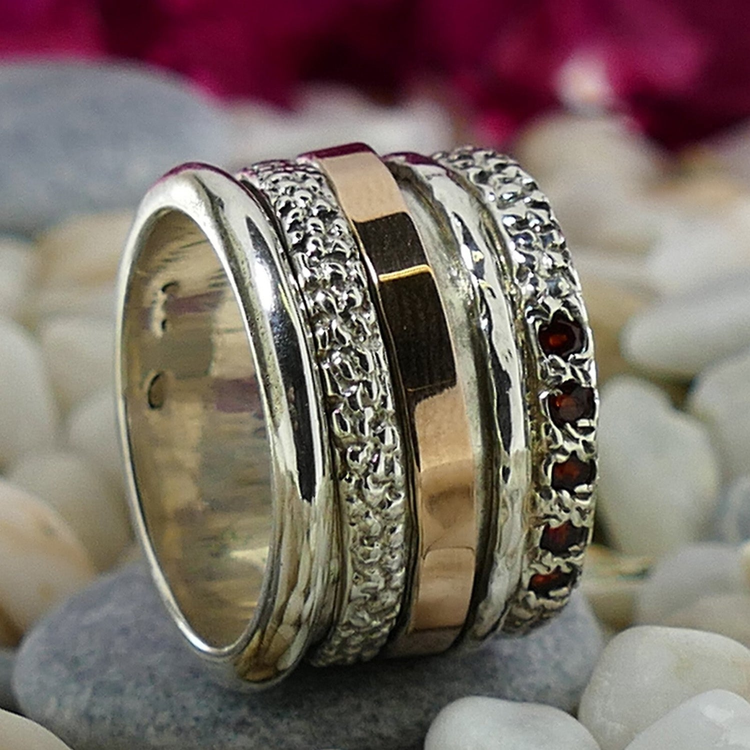 Red Radiance: Wide Two-Tone Garnet Spinner Ring