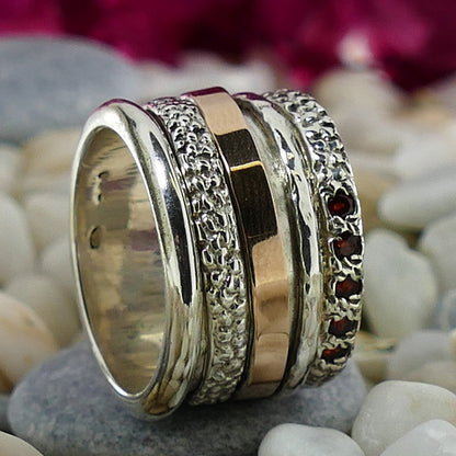 Red Radiance: Wide Two-Tone Garnet Spinner Ring