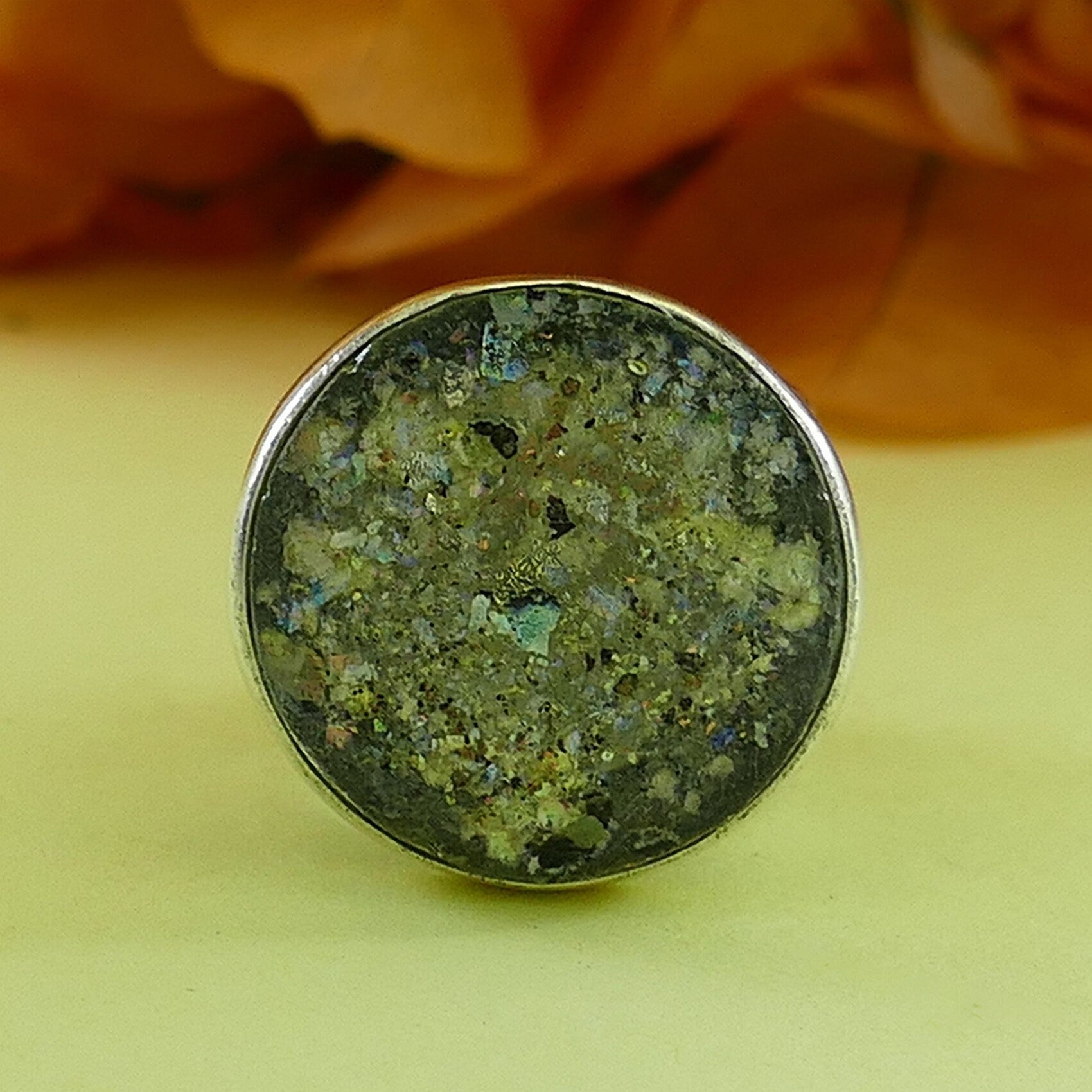 Large Green Ancient Roman Glass 925 Sterling Silver Statement Ring