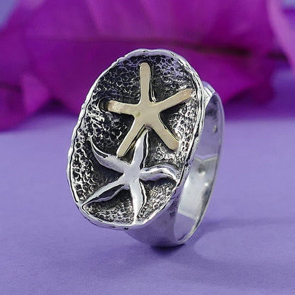 Ocean Opulence: Two-Tone Starfish Oxidied Statement Ring