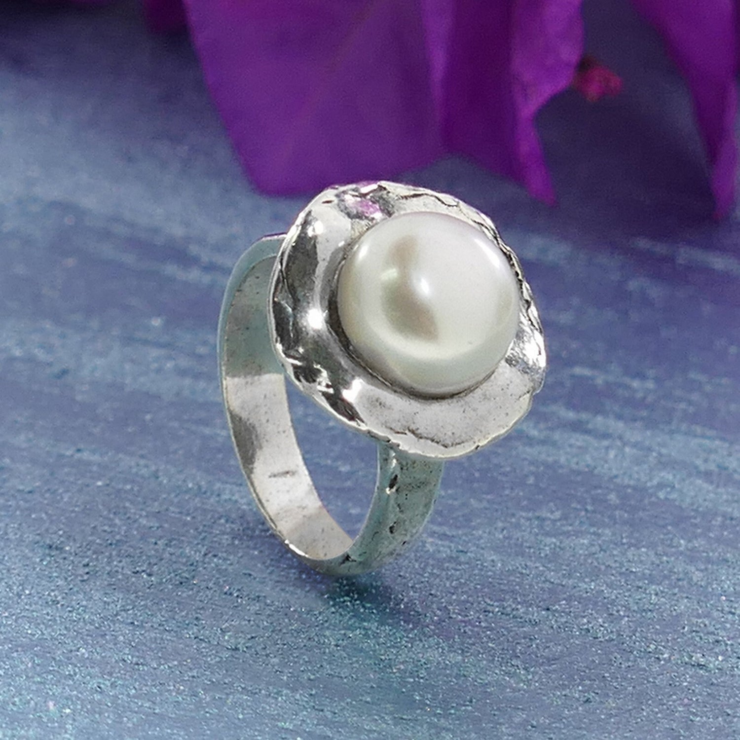 Unique White Pearl Statment Ring 925 Sterling Silver