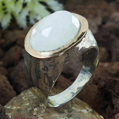 Moonstone Statment Ring Two Tone Solid 9 karat Rose Gold and 925 Sterling Silver