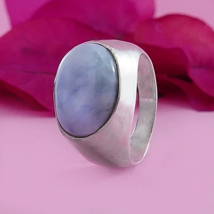 Unique Blue Larimar 925 Sterling Silver Statement Ring