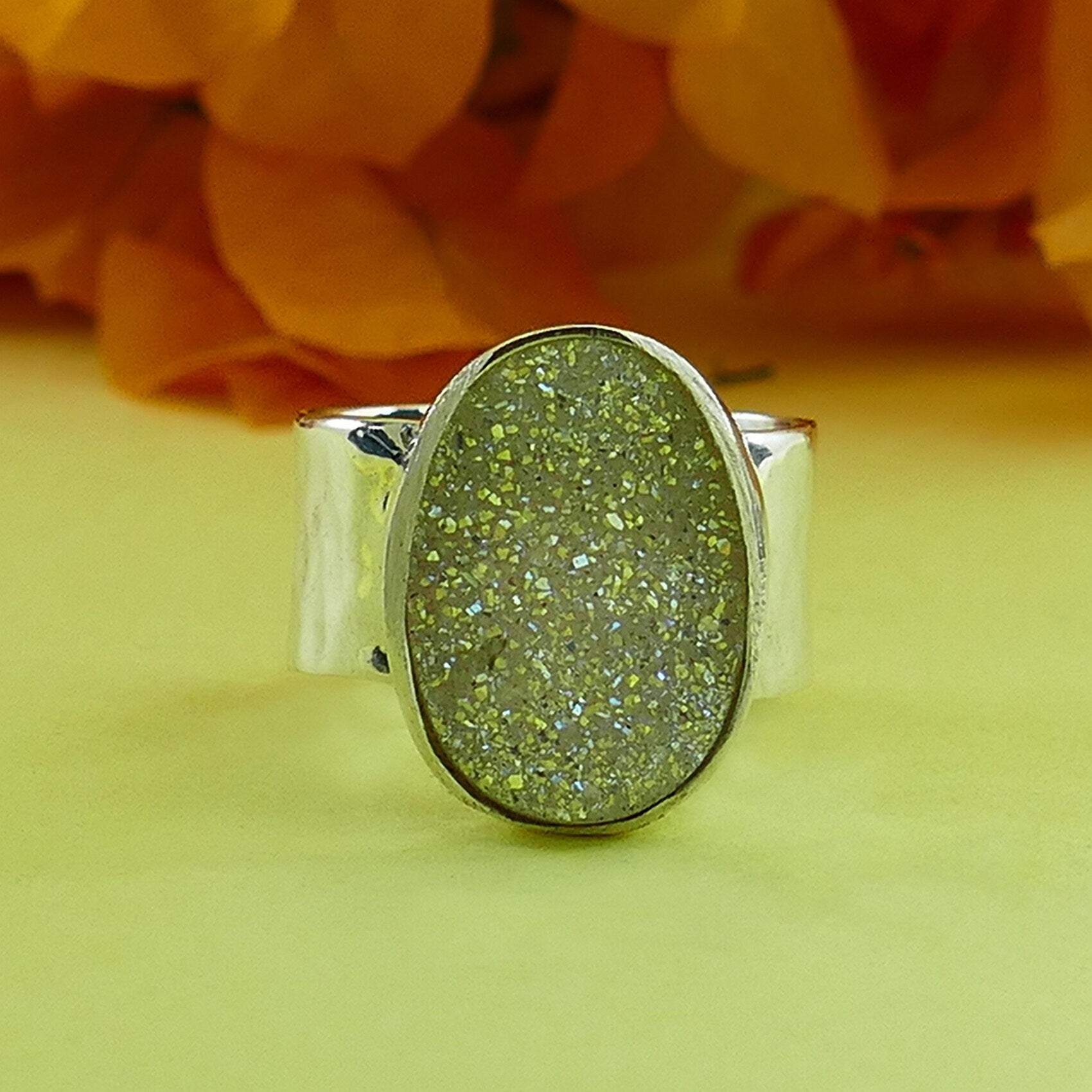 7.2 Carat White Agate Druzy Stone 925 Sterling Silver Statement Ring Set Setting Gypsy ring, Bohemian ring,Hippie ring,Boho ring Large ring