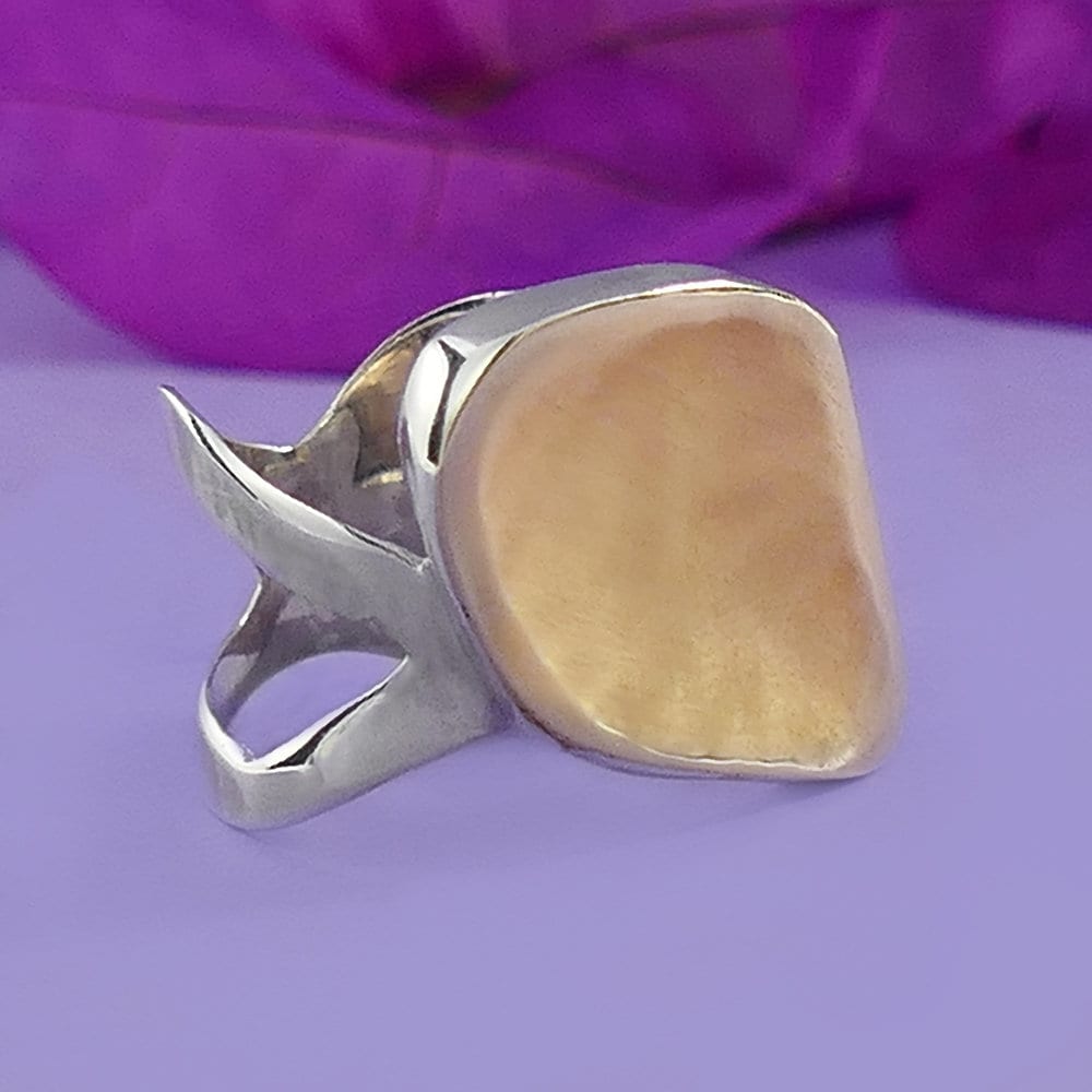 SPIRA Handcrafted Contemporary Design Two Tone Solid 9k Yellow Gold And 925 Sterling Silver Statement Ring, Bohemian ring, Mixed metal ring