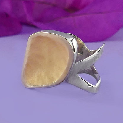 SPIRA Handcrafted Contemporary Design Two Tone Solid 9k Yellow Gold And 925 Sterling Silver Statement Ring, Bohemian ring, Mixed metal ring