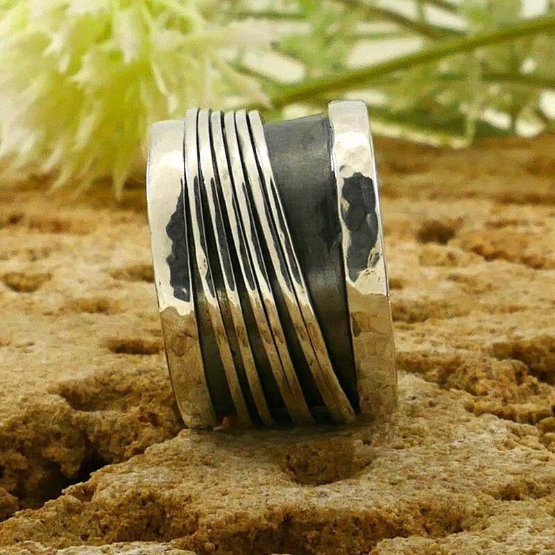 SPIRA Handcrafted Contemporary Design 925 Sterling Silver Spinner Ring, Unique Gypsy ring,Bohemian ring,Hippie ring, Handmade in Israel