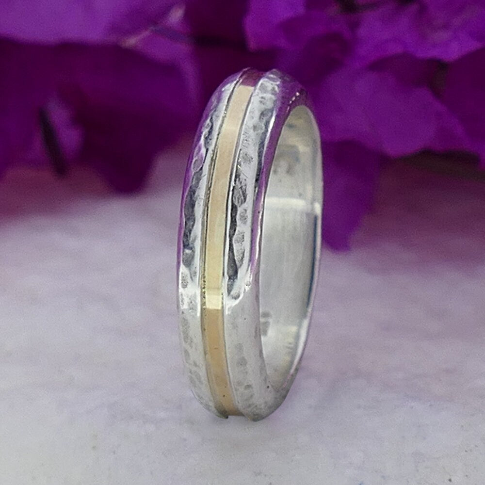 SPIRA Handcrafted Engagement ring Two Tone Solid 9k Yellow Gold And 925 Sterling Silver Unisex Band Ring Mixed metal ring Bohemian ring