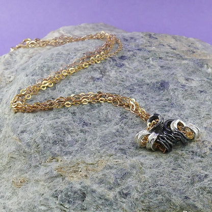 Unique Handcrafted Two Tone Beaded Necklace 925 Sterling Silver And 14 karat Yellow Gold Filled Double Loop Chain