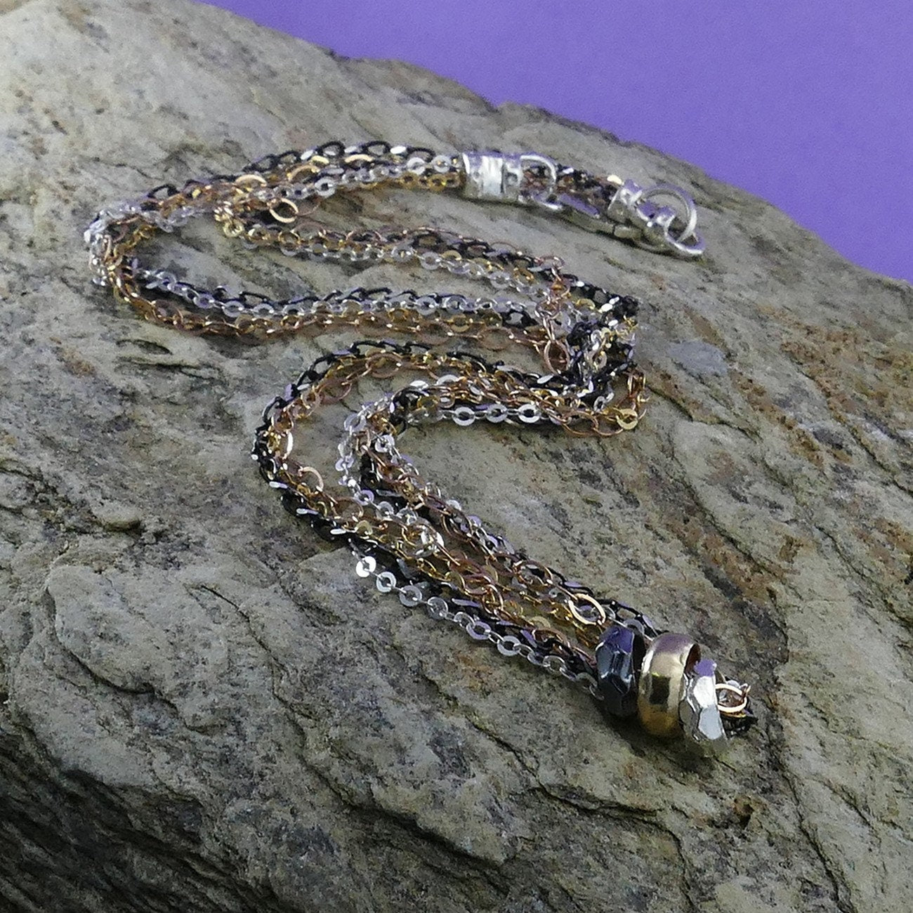 SPIRA Handcrafted Two Tone 925 Sterling Silver And 14k Yellow Gold Filled Double Loop Thread Chain Beaded Necklace Fast and Free Shipping!