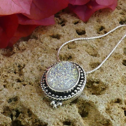 Handmade Artisan Drusy Pendant - Silver Beauty