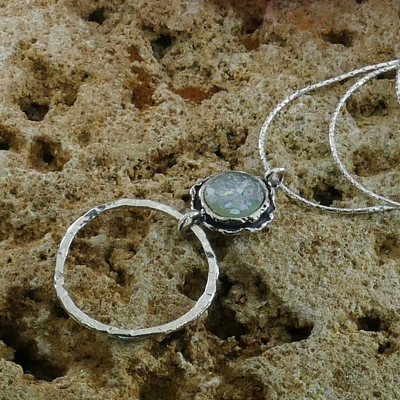 Handcrafted 925 Sterling Silver Vintage Ancient Green Roman Glass Necklace