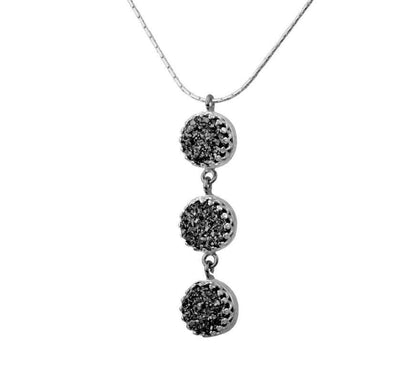 SPIRA 925 Sterling Silver Gray Agate Druzy Rope Filigree Pendan Natural crystal quartz