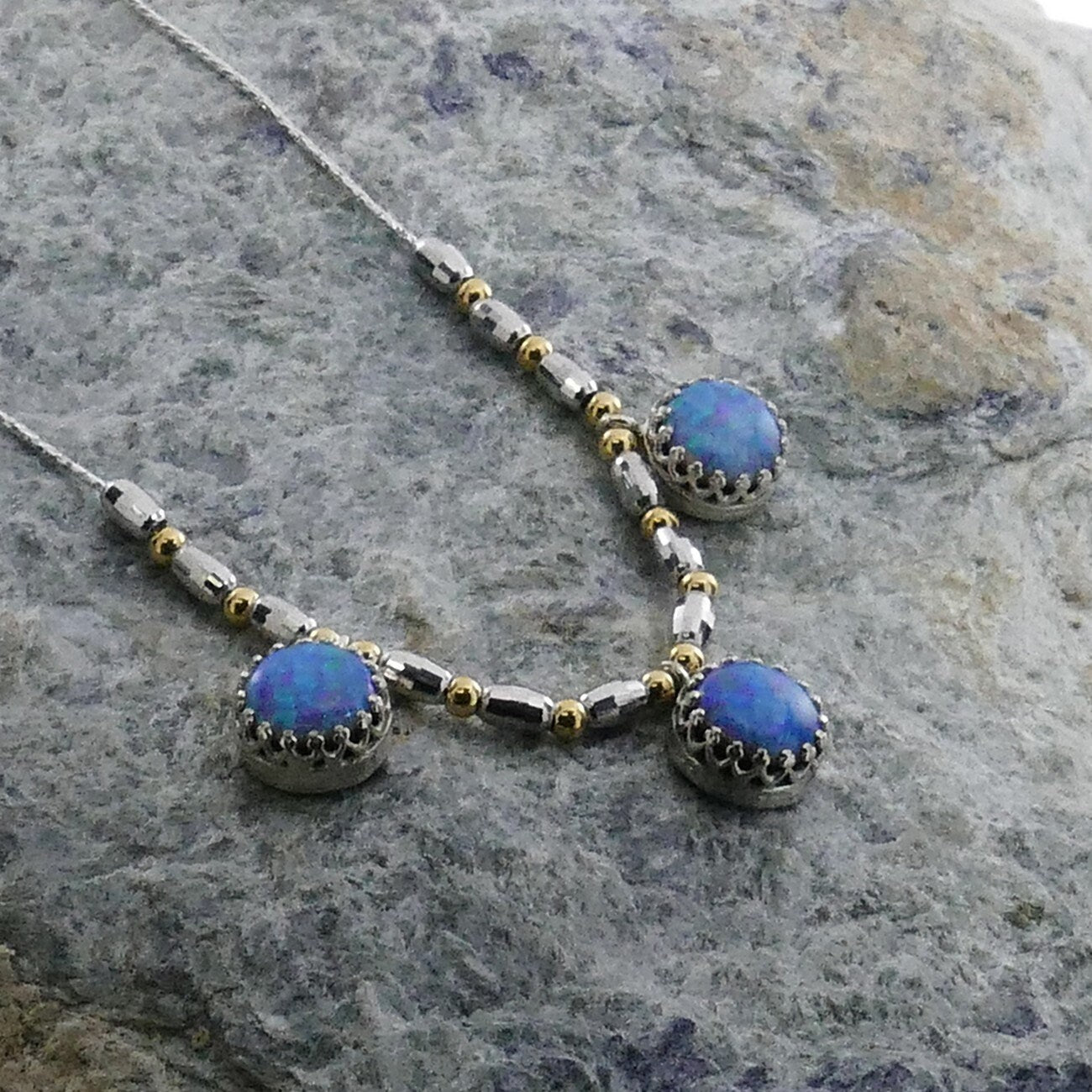 Artisan Silver Statement Necklace with Blue Opal