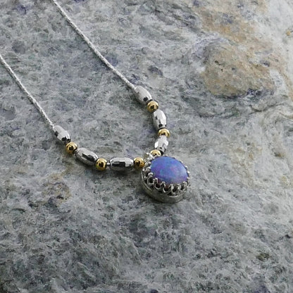 Unique Blue Opal Artistry in Silver Necklace